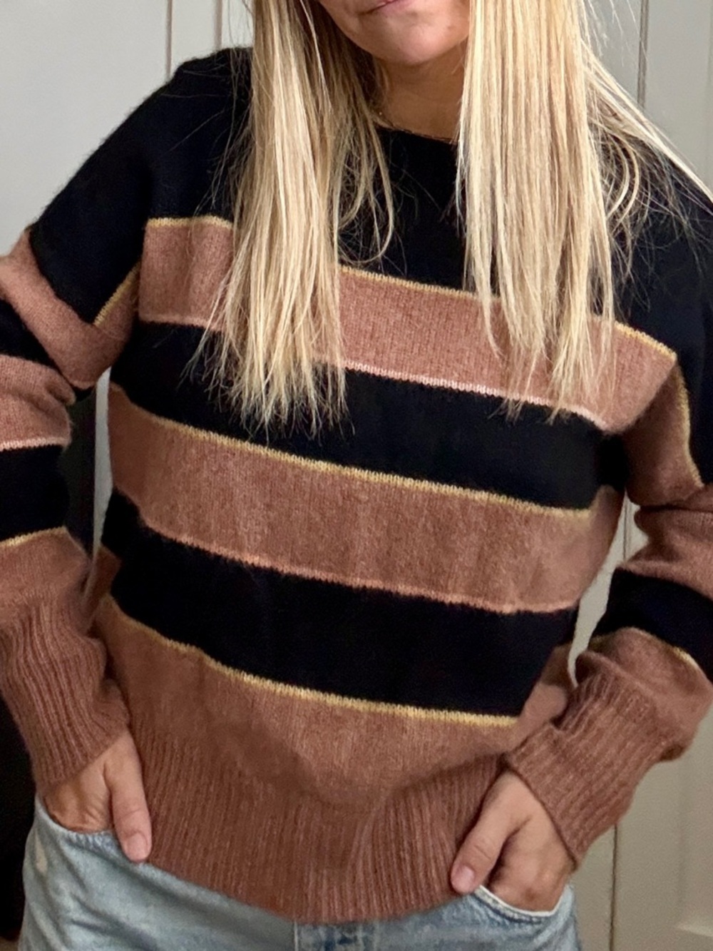 360 Cashmere Abigail Striped Sweater Black Toffee Brown
